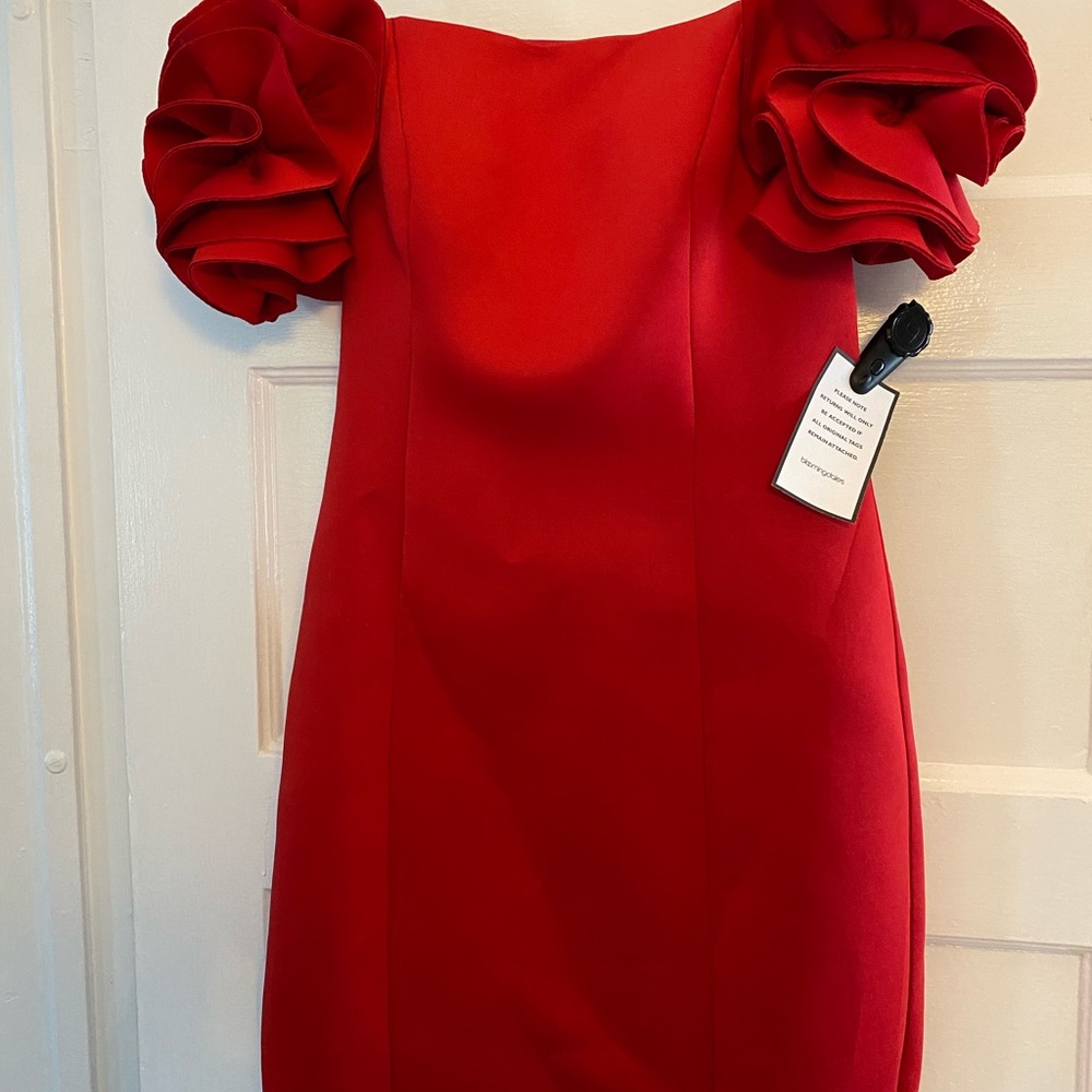 Red cocktail semi formal dress from Bloomingdales